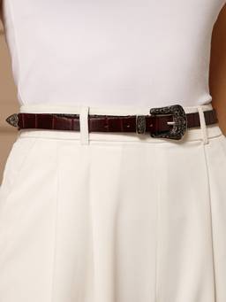 Aditi Wasan - Maroon Croco Western Womens Genuine Leather Belt