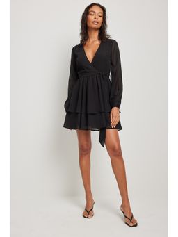 NA-KD - Overlap Chiffon Mini Dress Black