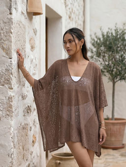 Keepfit - Women's Lace Swimwear Cover Up - V-Neck Floral Beach Kaftan