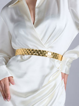 Twenty Dresses by Nykaa Fashion - Gold Check Textured Metal Waist Belt