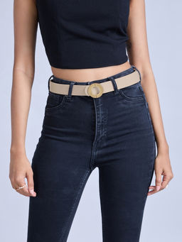 Twenty Dresses by Nykaa Fashion - Beige Solid Matt Gold Buckle Belt