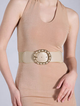 Twenty Dresses by Nykaa Fashion - Beige Solid Braided Buckle Elasticated Waist Belt