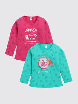 Nottie Planet - Full Sleeve Cotton Girls T-Shirt (Pack of 2)