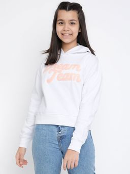 Lil Tomatoes - Girls Printed Cotton Fleece Sweatshirt White