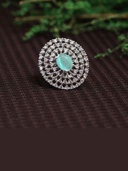 Zoey - Mint Green American Diamond Silver Plated Ring