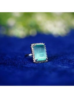 Zoey - Mint Green American Diamond Silver Plated Solitaire Ring