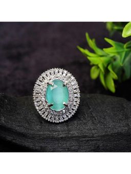 Zoey - Sea Green American Diamond Cocktail Ring