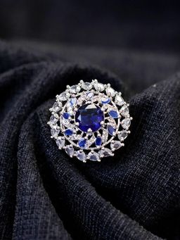 Zoey - Silver Plated Ad- Studded Adjustable Finger Ring