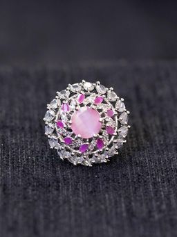 Zoey - Silver Plated Ad- Studded Adjustable Finger Ring