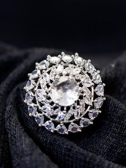 Zoey - Silver Plated Ad- Studded Adjustable Finger Ring