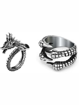Zoey - Pack Of 2 Dragon And Dragon Claw Shaped Solitaire Finger Ring