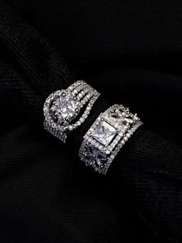 Zoey - Combo Of 2 American Diamond Silver Plated Ring