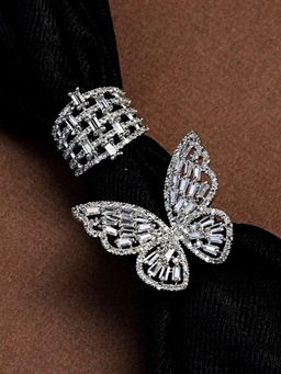 Zoey - Combo Of 2 American Diamond Silver Plated Ring For Girls And Women