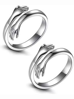 Zoey - Set Of 2 Always Love Hug Me Rhodium Plated Hug Ring