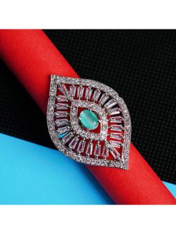 Zoey - Rhodium-Plated Ad Studded Adjustable Ring