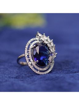 Zoey - Blue American Diamond Silver Plated Ring