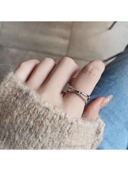 Zoey - Korean Silver Plated Rings Zircon X Cross Adjustable Ring