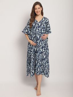 Secret Wish - Womens Blue Maternity Print Kaftan Night Dress (Set of 2)