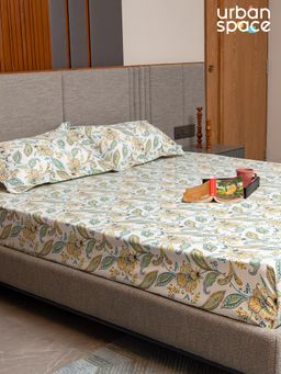 Urban Space - Cotton Fitted Bedsheet with Pillow Covers - Iris Blue (King)