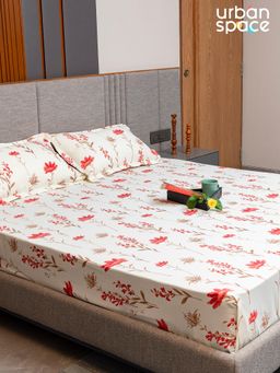 Urban Space - Cotton Bedsheet with Pillow Covers - Orchid Blooms Pink