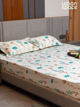 Urban Space - Cotton Bedsheet with Pillow Covers - Orchid Blooms Turquoise