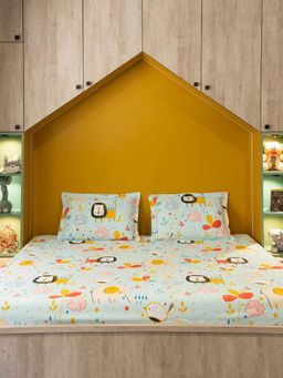 Urban Space - Cotton Bedsheet with Pillow Covers - Lion King Sky Blue