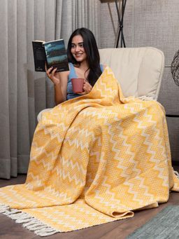 Urban Space - Handmade Pure Cotton Sofa Throw - Geometric Yellow