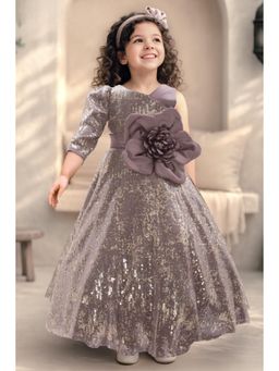 Lagorii - Mauve Net Three Fourth Sleeves Regular Dress