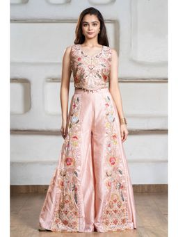 Lagorii - Peach Silk Sleeveless Regular Top With Palazzo