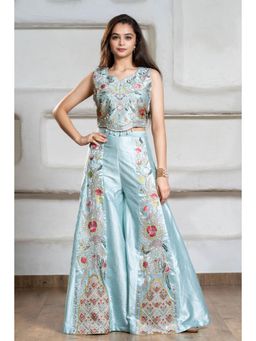 Lagorii - Blue Silk Sleeveless Regular Top With Palazzo