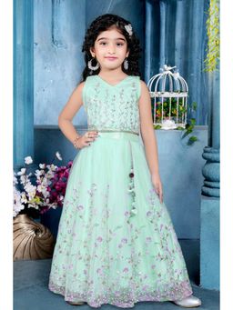 Lagorii - Green Net Sleeveless Regular Choli With Lehenga