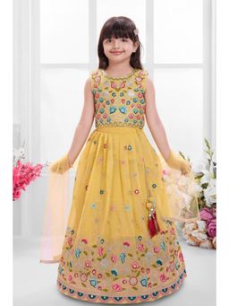 Lagorii - Yellow Silk Blend Sleeveless Flared Choli With Lehenga & Dupatta