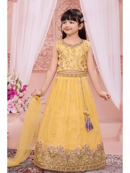 Lagorii - Yellow Silk Blend Sleeveless Flared Choli With Lehenga & Dupatta