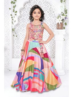 Lagorii - Multi-Color Crepe Sleeveless Regular Choli With Lehenga