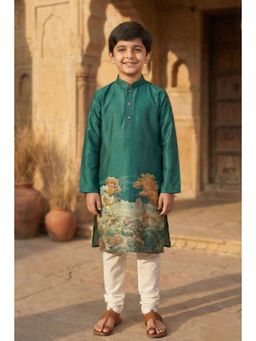 Lagorii - Teal Silk Full Sleeves Regular Kurta With Pyjama