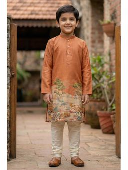 Lagorii - Orange Silk Full Sleeves Regular Kurta With Pyjama