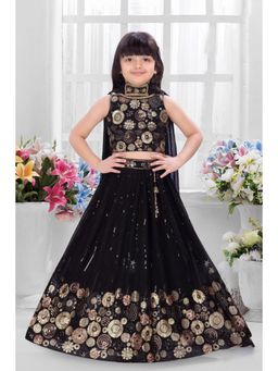 Lagorii - Black Georgette Sleeveless Regular Choli With Lehenga & Dupatta