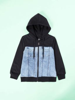 KiddoPanti - Black Denim Full Sleeves Regular Hoodie