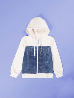 KiddoPanti - White Denim Full Sleeves Regular Hoodie