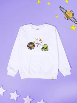 KiddoPanti - White Fleece Full Sleeves Regular Sweatshirt