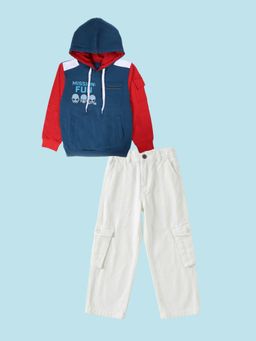 KiddoPanti - Multi-Color Fleece Full Sleeves Regular Hoodie With Cargo Pant