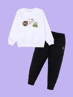 KiddoPanti - White Fleece Full Sleeves Regular Sweatshirt With Joggers