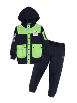 KiddoPanti - Navy Blue Fleece Full Sleeves Regular Hoodie With Joggers