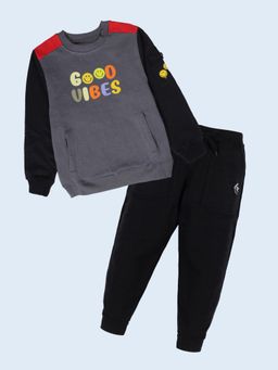 KiddoPanti - Multi-Color Fleece Full Sleeves Regular Sweatshirt With Joggers