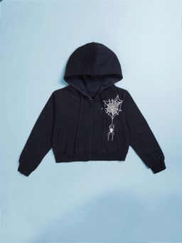 KiddoPanti - Navy Blue Fleece Full Sleeves Regular Hoodie