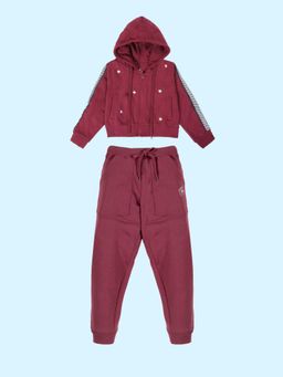 KiddoPanti - Maroon Fleece Full Sleeves Regular Hoodie With Joggers