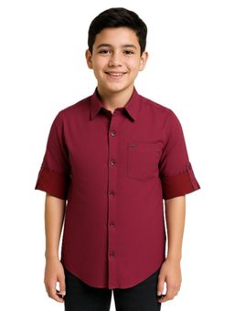 CHARCHIT - Burgundy Cotton Full Sleeves Regular Shirt