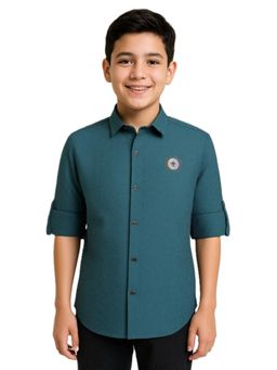 CHARCHIT - Teal Cotton Full Sleeves Regular Shirt