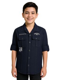 CHARCHIT - Navy Blue Cotton Full Sleeves Regular Shirt