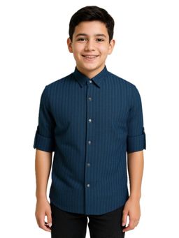 CHARCHIT - Navy Blue Cotton Full Sleeves Regular Shirt